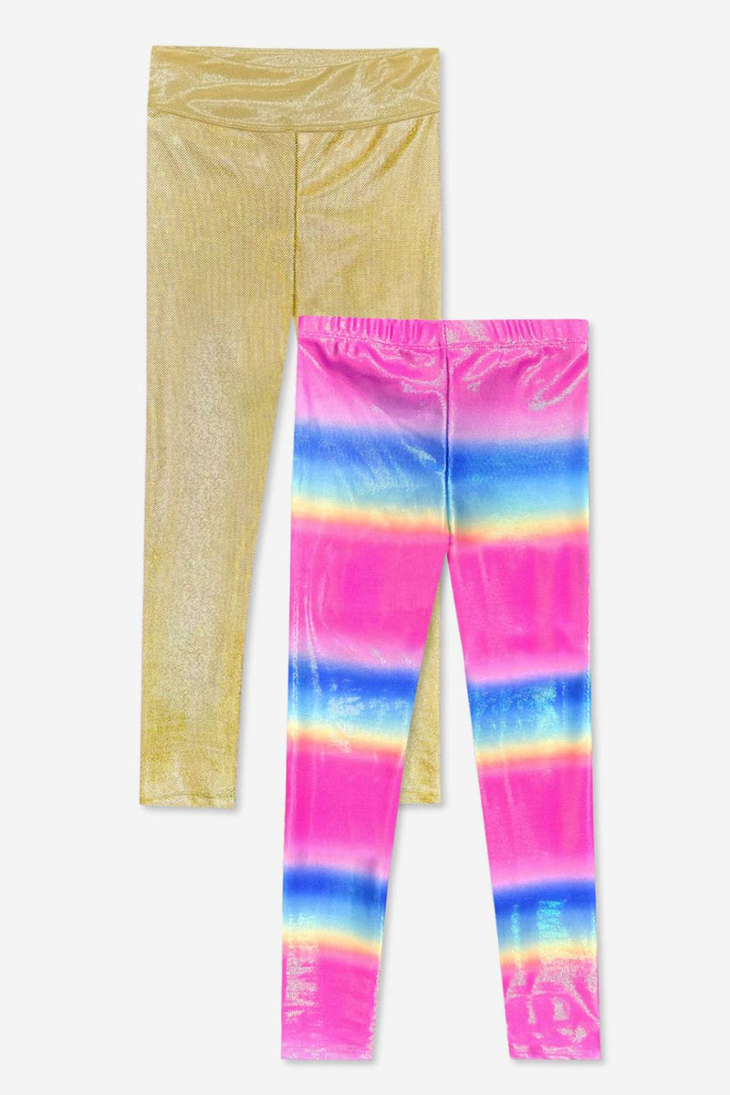 2-Pack Glitter Foil High Shine Legging. - Rainbow Gradient | Gold Glitter