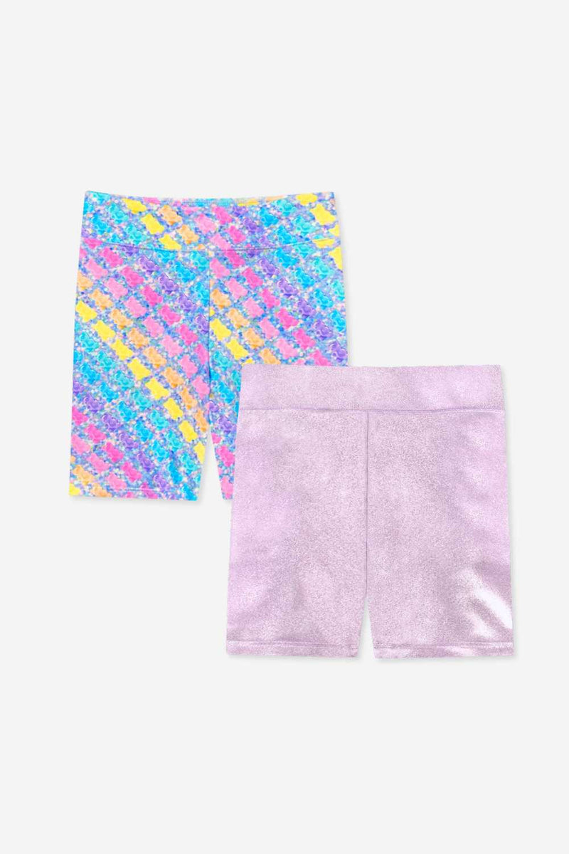2-Pack High Shine Biker Short - Silver Rainbow Gummy Bear | Pink Glitter - NEW!