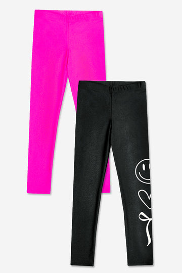 2-Pack High Shine Legging - Black White Smile | Fuchsia Pink - NEW!