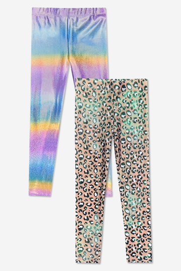 2-Pack Glitter Foil High Shine Legging - Taupe Leopard | Glitter Rainbow - NEW!
