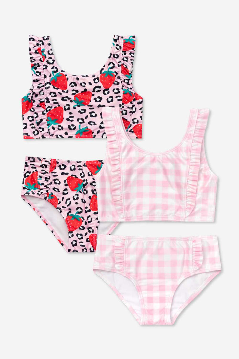 2 Pack Ruffle Two Piece Swimsuit - Strawberry Leopard | Lt Pink Gingham - NEW!