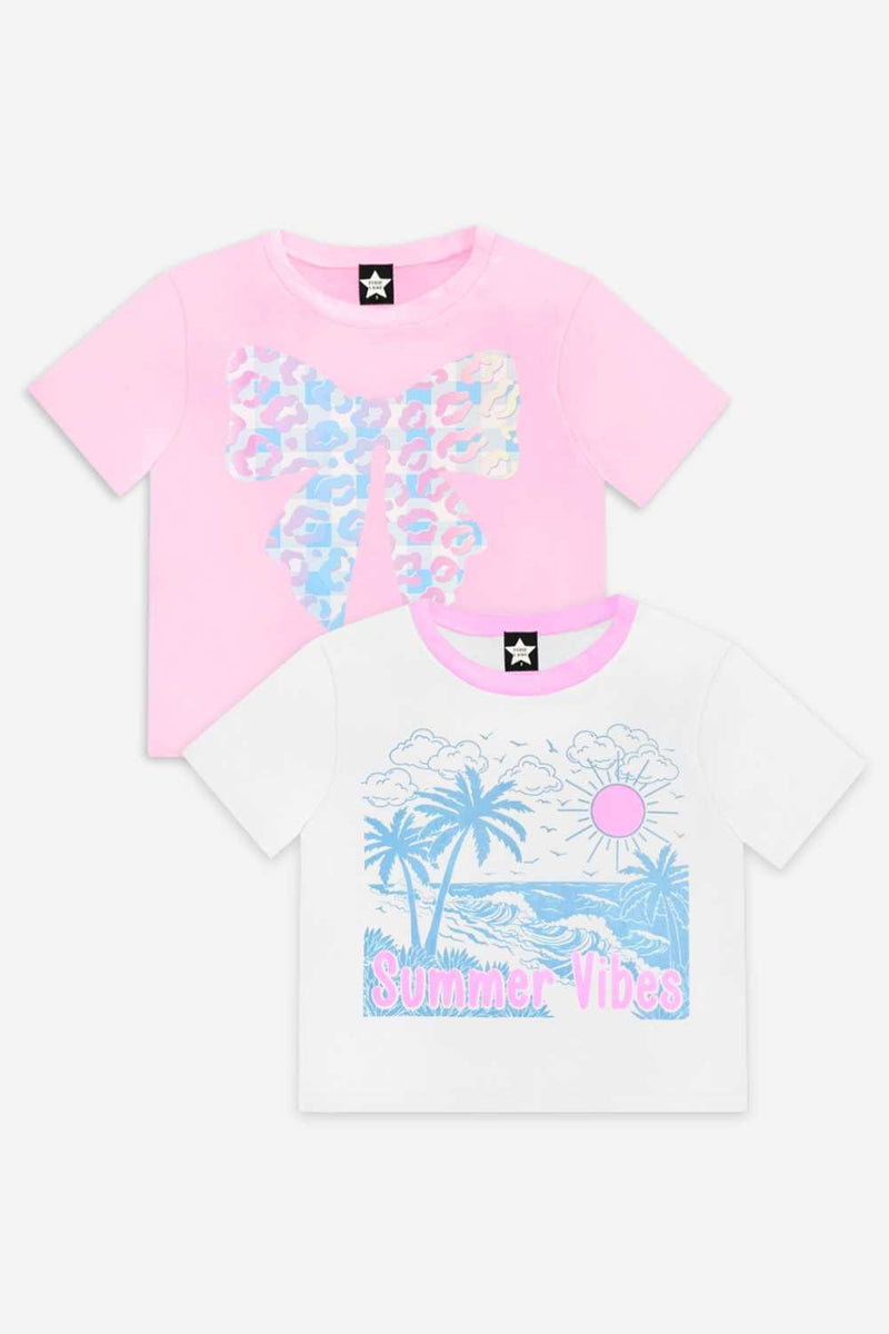 2 Pack Simply Soft Easy Tee - White Pink Beach | Blush Gingham Leopard Bow - NEW!
