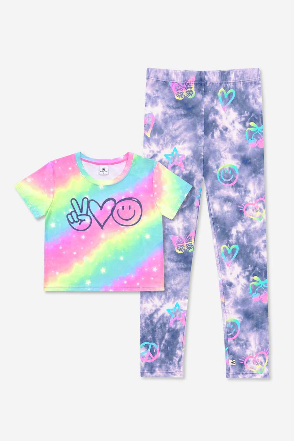 2 Pack Simply Soft Easy Tee & Simply Soft Long Legging - Rainbow Star Peace Love | Denim Tie Dye Graffiti Elements - NEW!