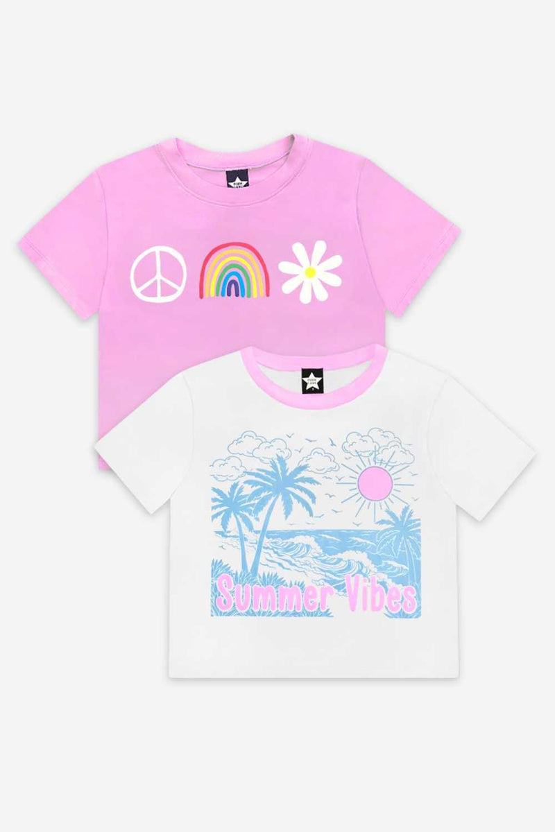 2-Pack Simply Soft Easy Tee - Pink Peace Daisy Rainbow | White Pink Beach - NEW!
