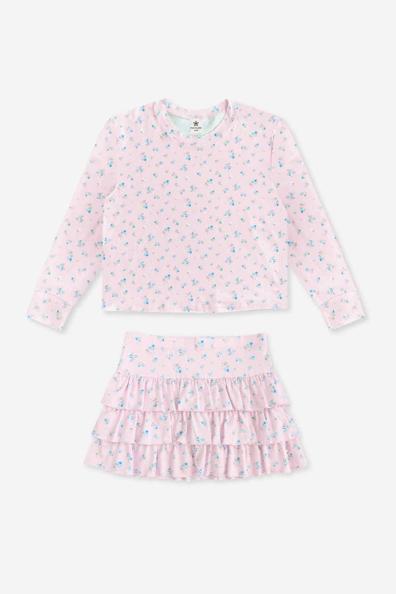2 Pack Simply Soft Long Sleeve Easy Tee & Triple Ruffle Skort - Light Pink Floral - NEW!