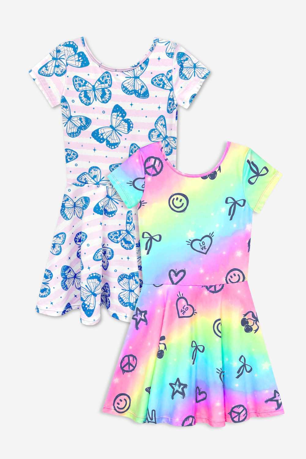 2 Pack SS Skater Dress - Pink Ivory Butterfly | Rainbow Graffiti Elements - NEW!