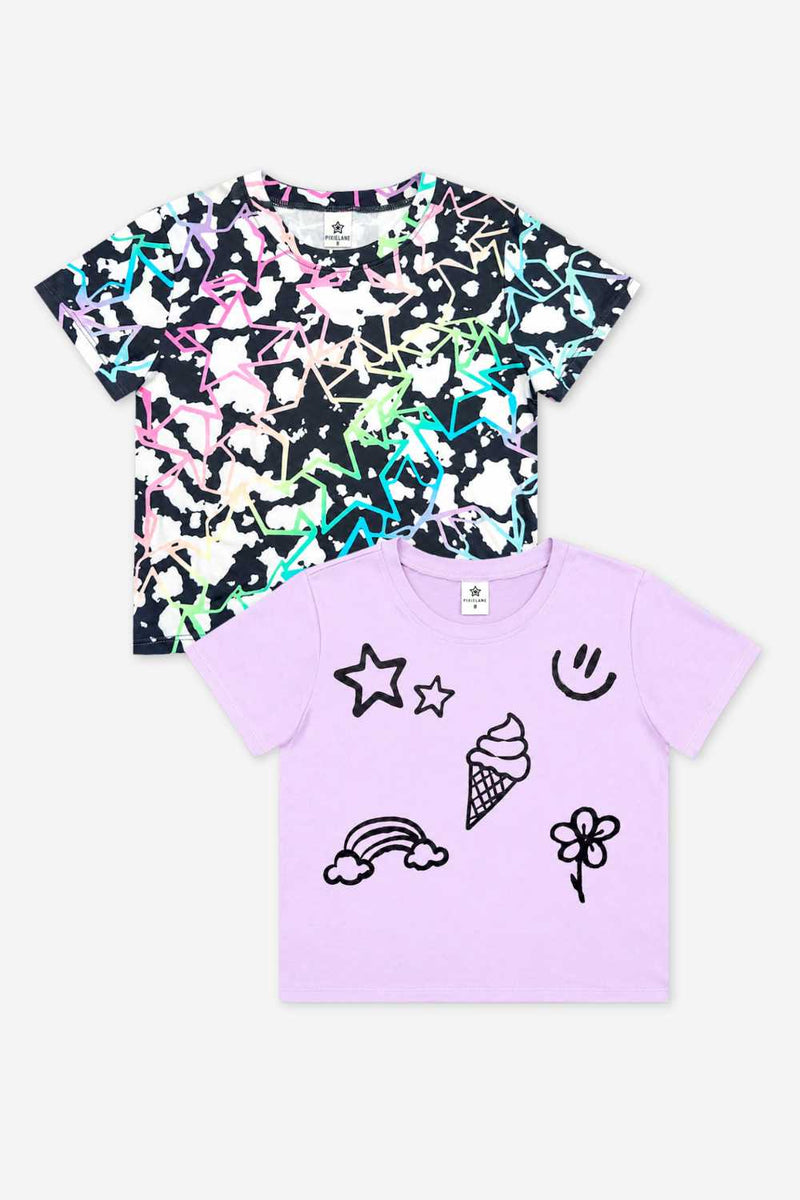2 Pack Simply Soft Easy Tee - Black Cream Rainbow Star | Purple Graffiti Icons - NEW!
