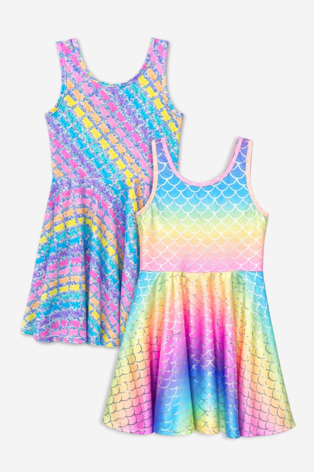 2 Pack High Shine Super Twirl Dress - Rainbow Gummy Bear | Rainbow Glitter Mermaid - NEW!