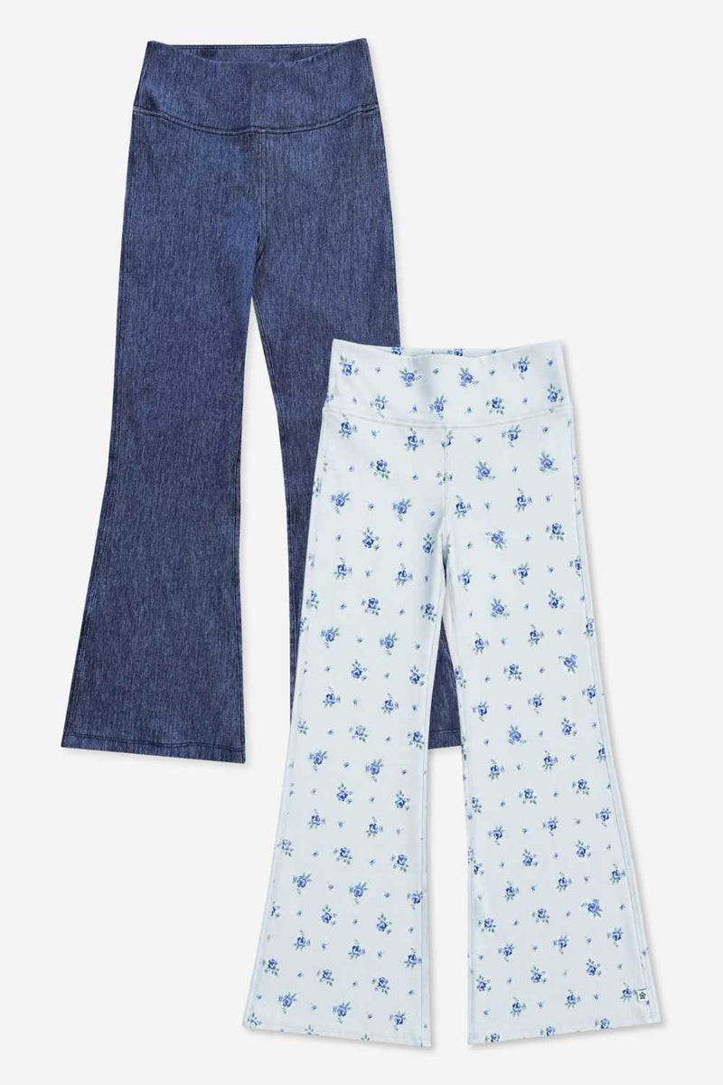 2-Pack Super Stretch Soft Denim Flare Jegging - Vintage Indigo | Light Blue Denim Floral - NEW!
