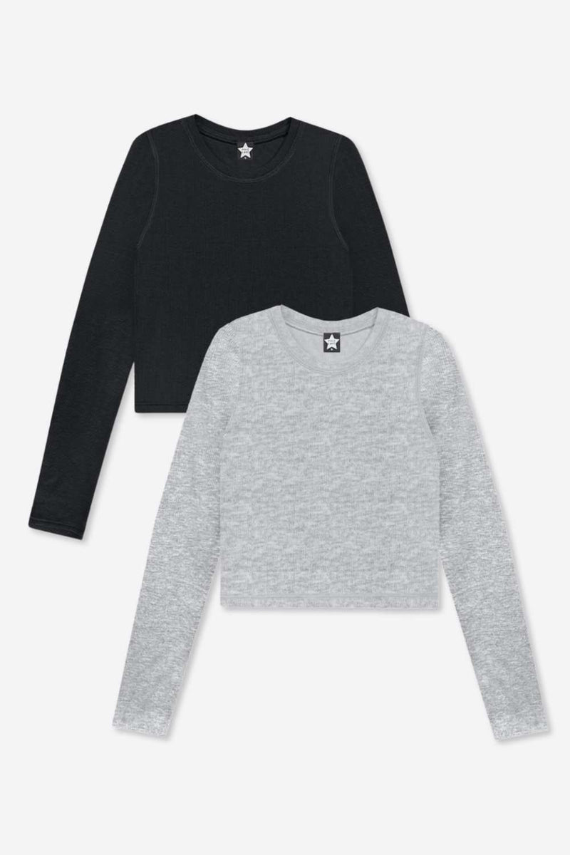 2-Pack Ultra-Soft Ribbed Fitted L/S Tee - Heather Grey | Black