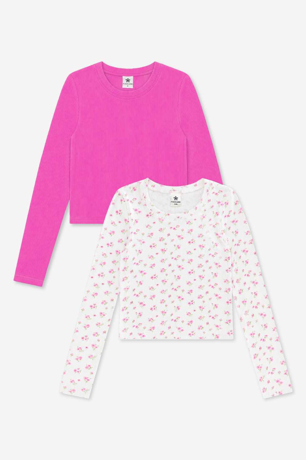 2-Pack Ultra-Soft Ribbed Fitted L/S Tee - Burgundy | Pink Burgundy Floral - NEW!