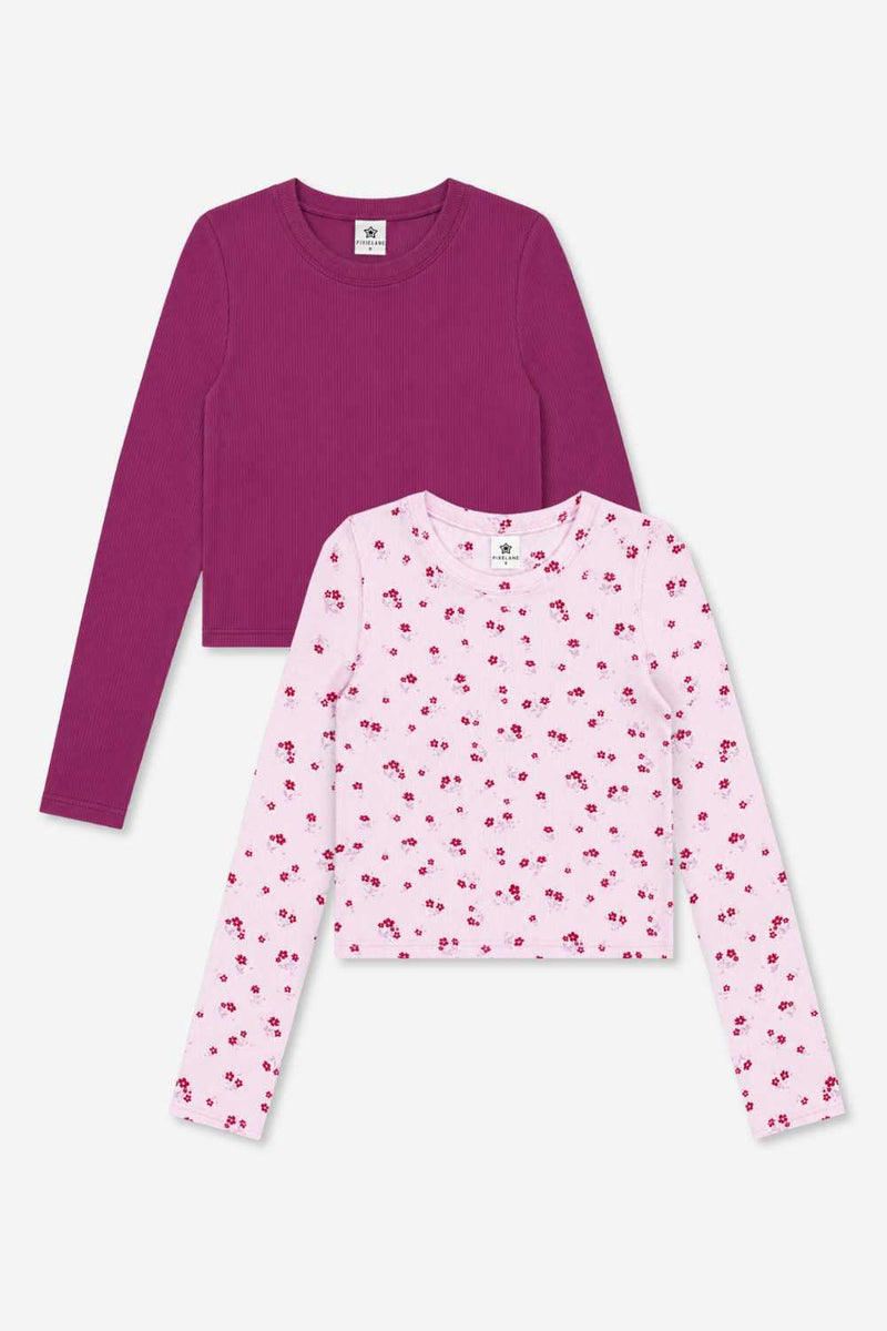 2-Pack Ultra-Soft Ribbed Fitted L/S Tee - Burgundy | Pink Burgundy Floral - NEW!