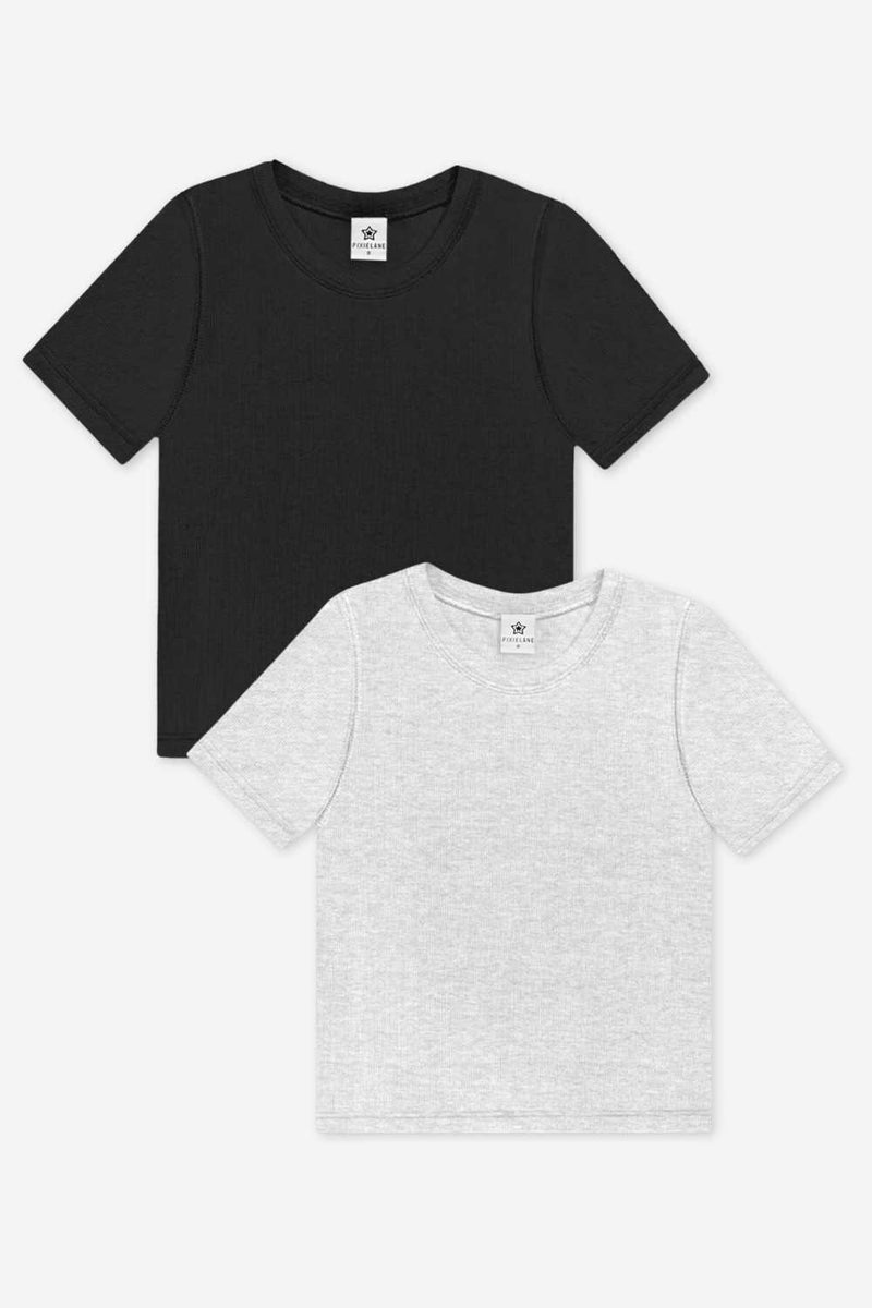 2 Pack Ultra-Soft Ribbed Fitted Tee - Black | Light Ash Grey - NEW!