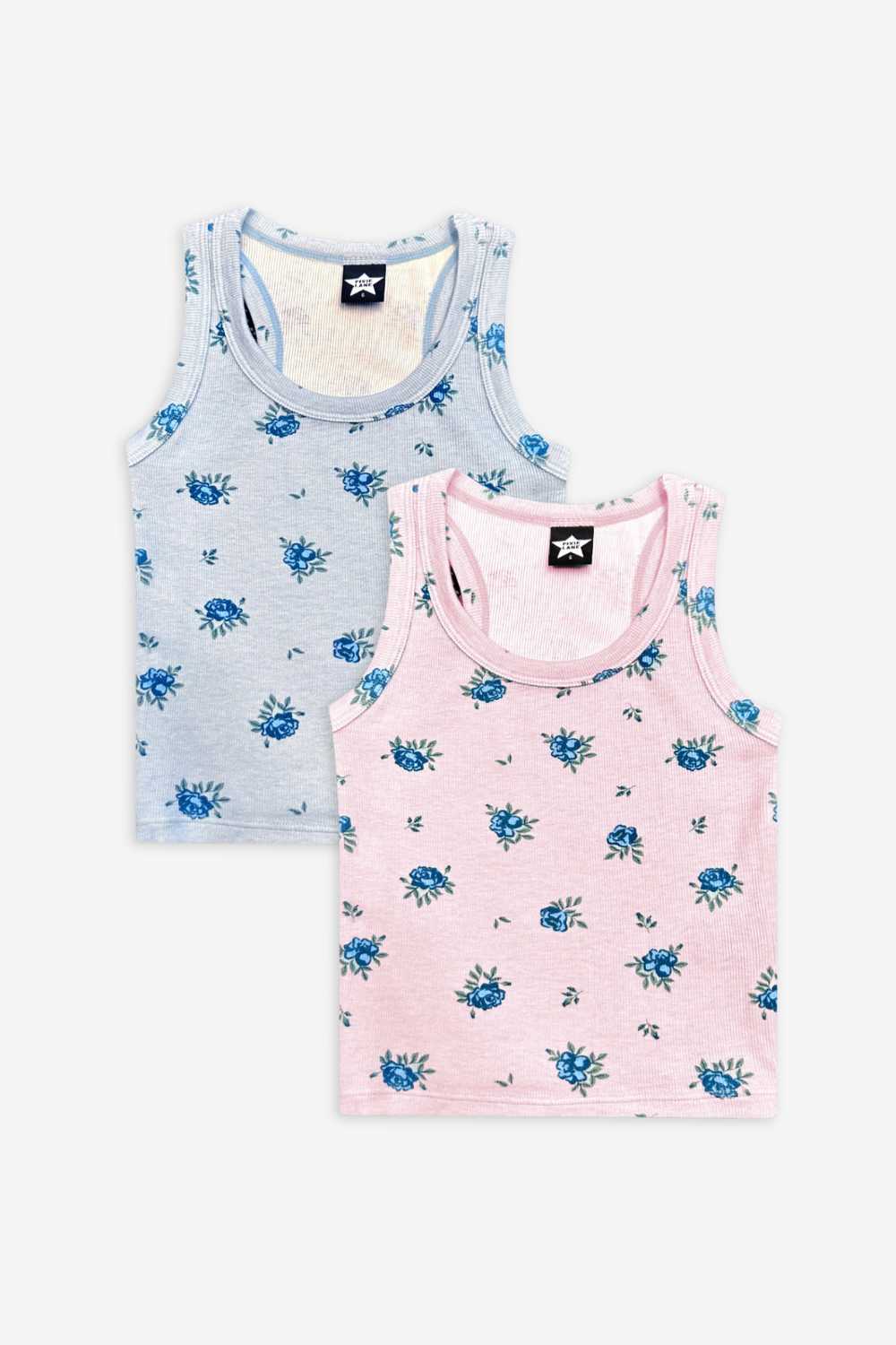 2 Pack Ultra-Soft Ribbed Scoop Racer Tank - Lt Blue Ditsy Floral | Lt Pink Ditsy Floral