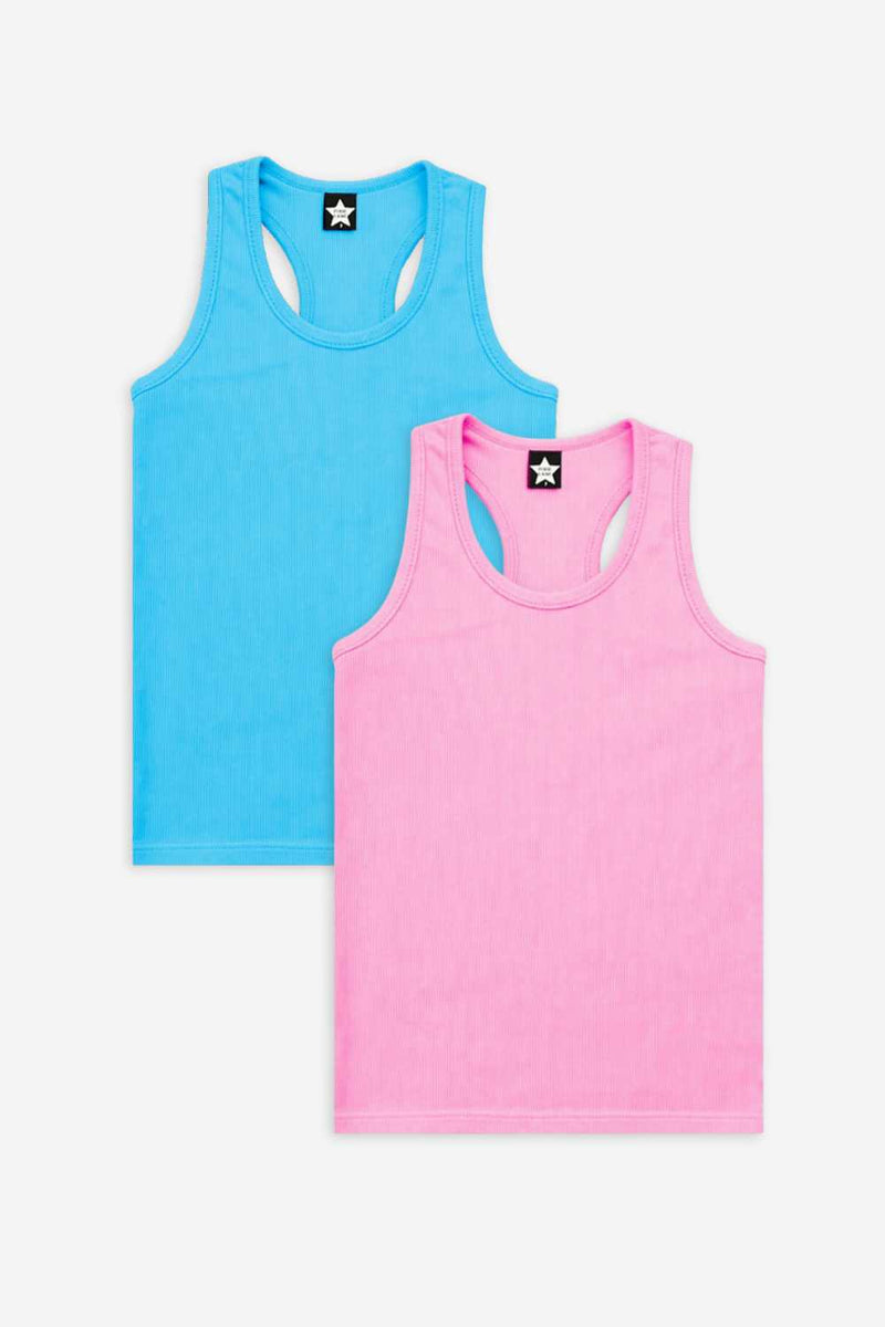 2 Pack - Ribbed Racerback Tank - Neon Pink | Neon Blue