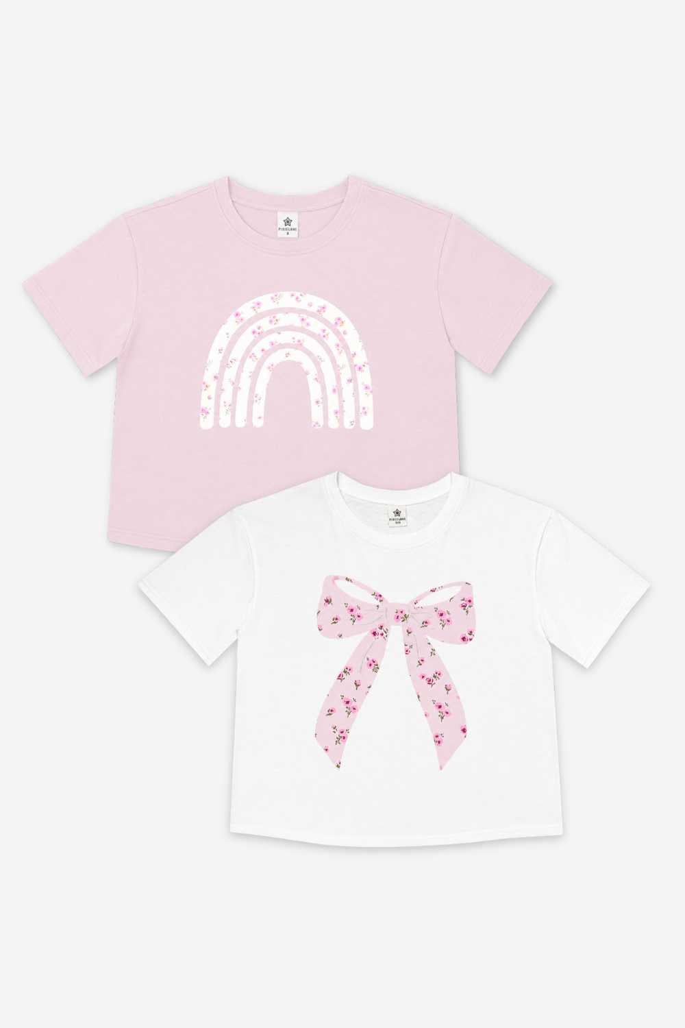 2-Pack Washed Cotton Drop Shoulder Tee - Black Leopard Star | H.Grey Rainbow Heart Bolt - NEW!