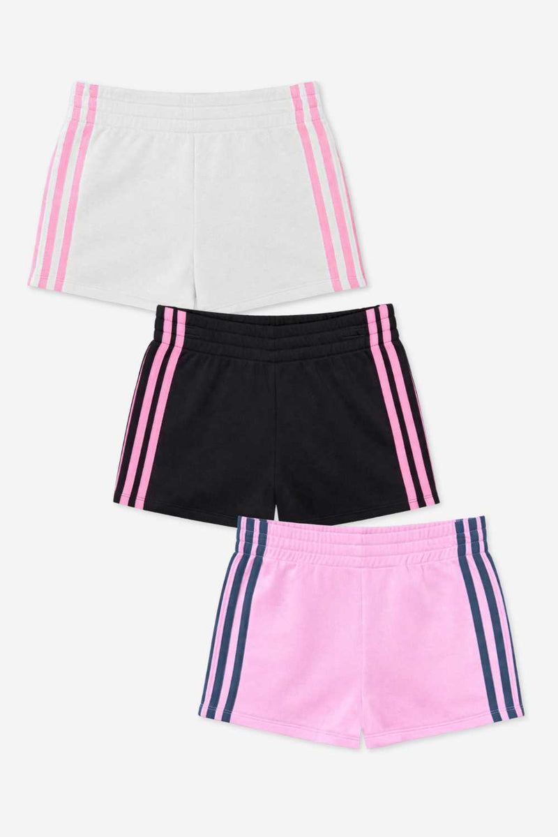 3 Pack - French Terry Smocked Striped Short - Black Pink | Ivory Pink | Pink Denim - NEW!