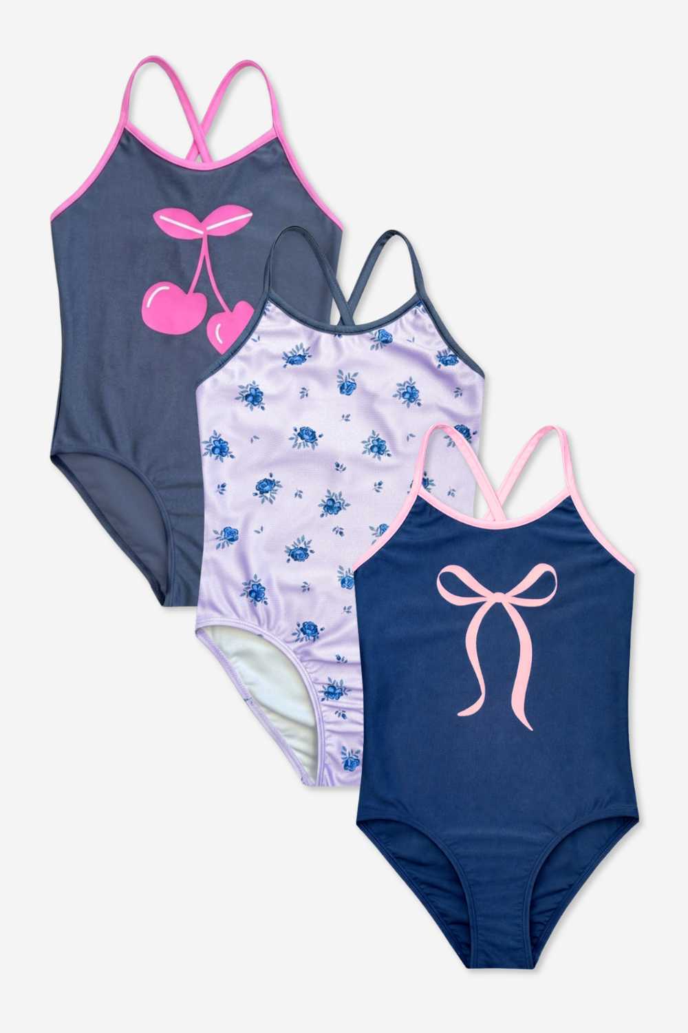 3 Pack - Strappy One Piece Swimsuit - Vintage Denim Graffiti  Elements | Pastel Rainbow Tie Dye Emoji |  Pink Bleach Tie Dye - NEW!