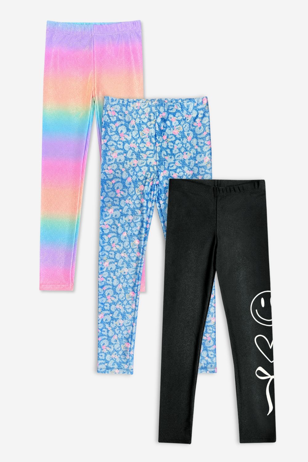 3-Pack High Shine Legging - Denim Floral | Rainbow Glitter | Black White Smile - NEW!