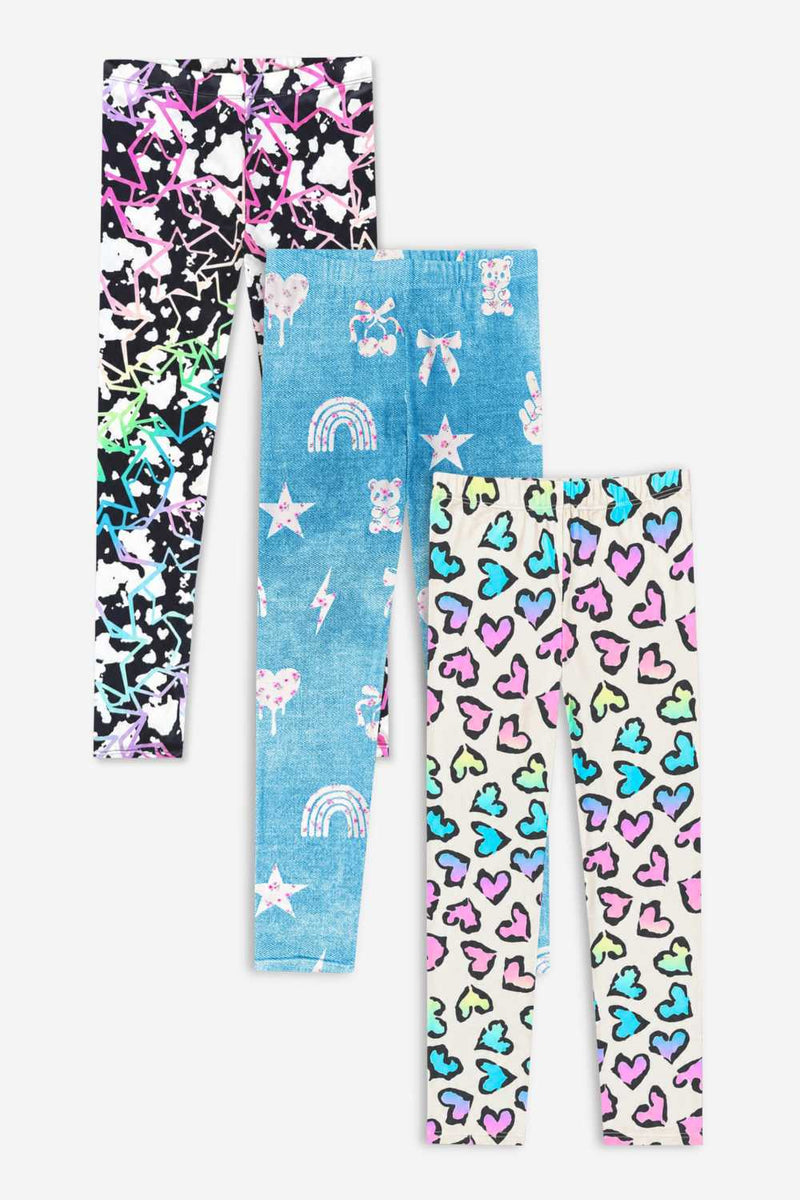 3-Pack Simply Soft Long Legging. - Black Cream Rainbow | Denim Ivory Floral | Rainbow Leopard Heart - NEW!
