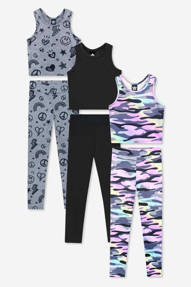 3-Pack Racerback Tank & Mid-Rise Legging Set