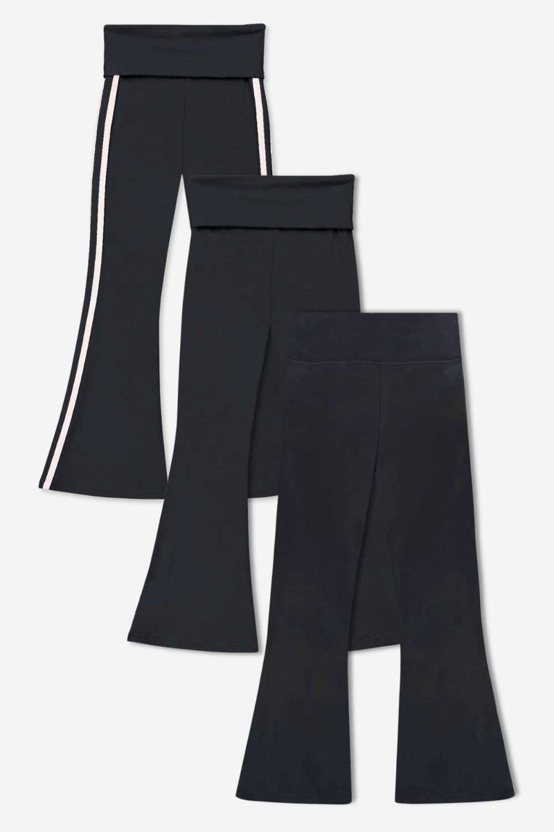 3 Pack Essential Flares - Black | Black White Stripe | Black - NEW!