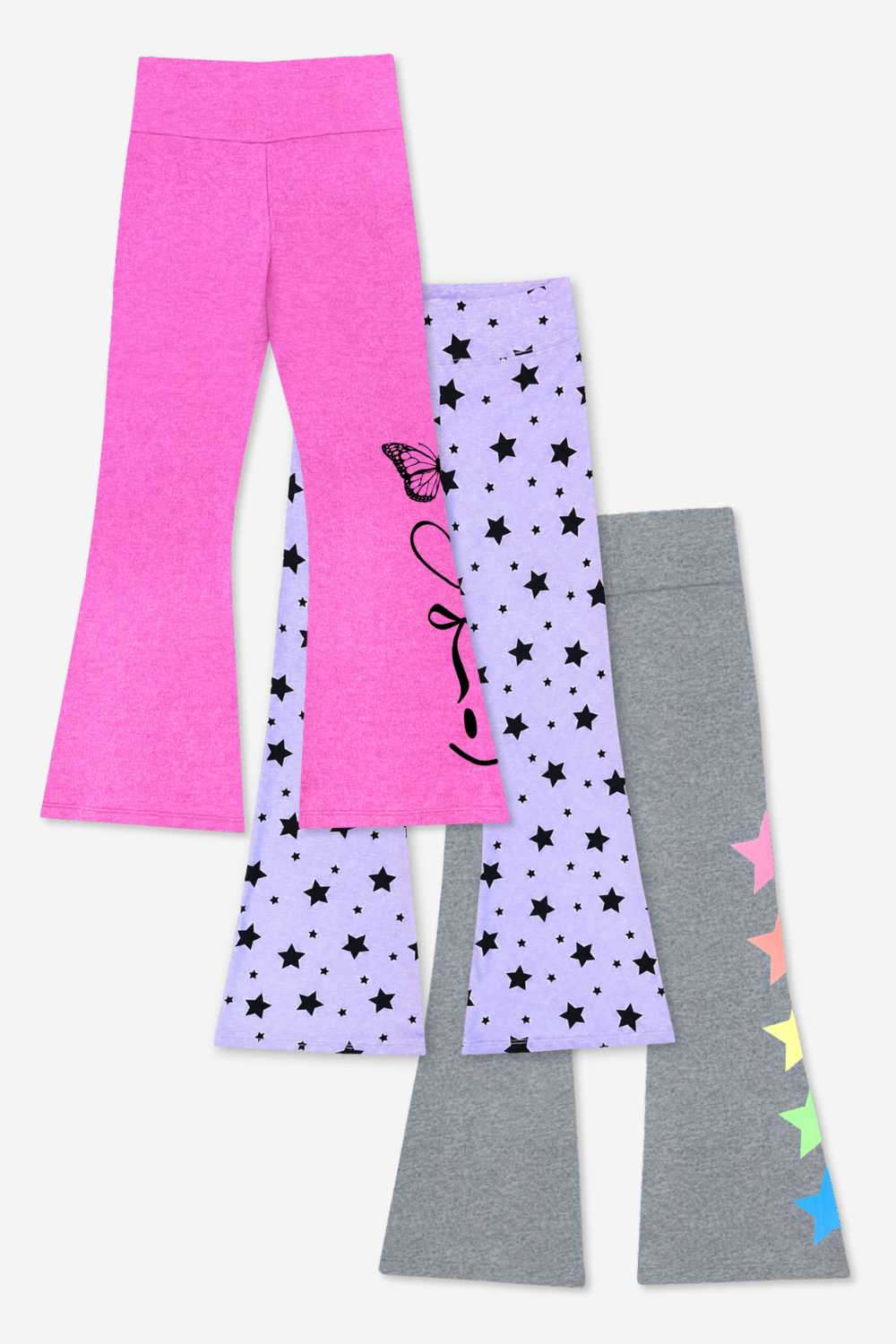 3-Pack Simply Soft Luxe Flare Legging - Burgundy Bow | Black Emoji | Steel Stars - NEW!