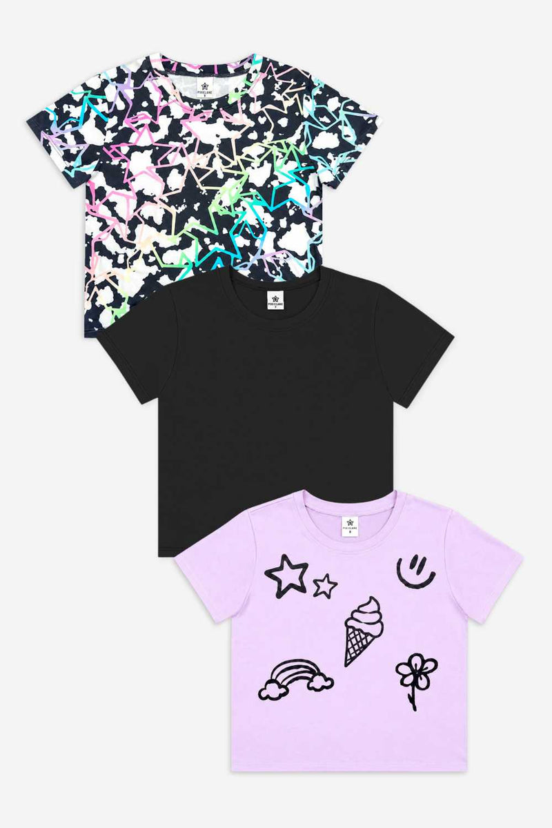3 Pack Simply Soft Easy Tee - Black Cream Rainbow Star | Black | Purple Graffiti Icons - NEW!