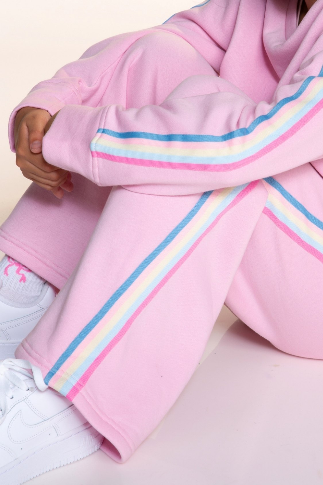 Cloud Soft French Terry Wide Leg Pant - Dusty Pink Blue Ivory Pink Stripe - NEW!