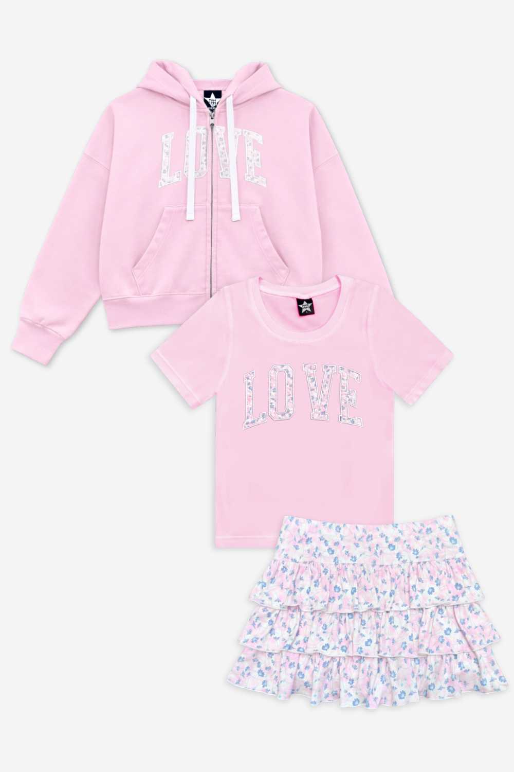3 Pack - Vintage Floral Ruffle Skort Set - Dusty Pink Floral Love | Pink Rose Love | Pink Tie Dye Denim Floral