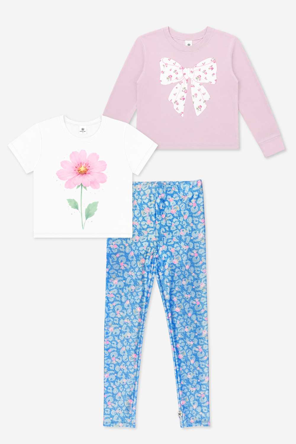 3 Pack Mixed Tees & High Shine Long Legging - Sweet Pink Bow & Blooms - NEW!