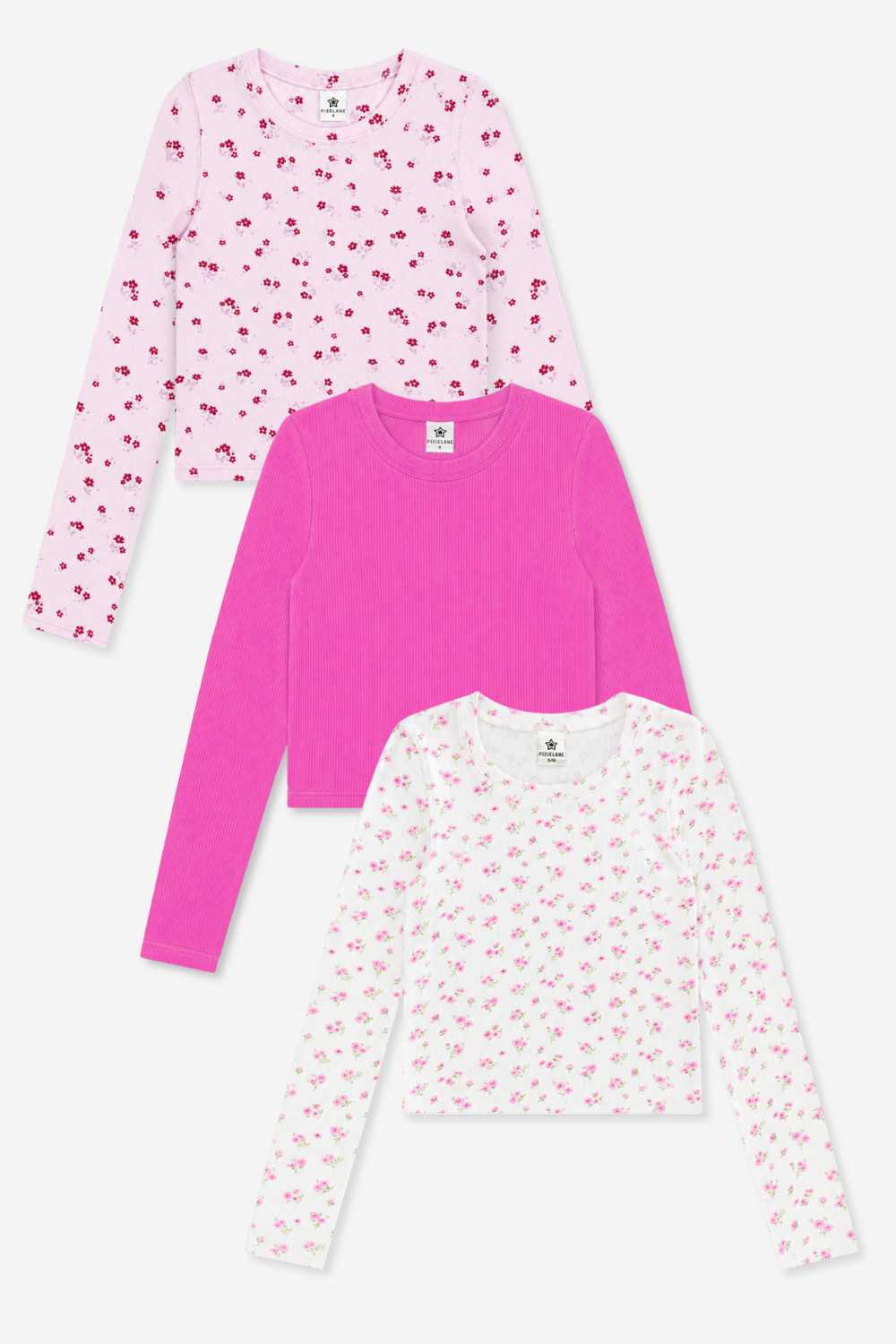 3-Pack Ultra-Soft Ribbed Fitted L/S Tee - H Grey Navy Floral | Burgundy | Pink Burgundy Floral - NEW!