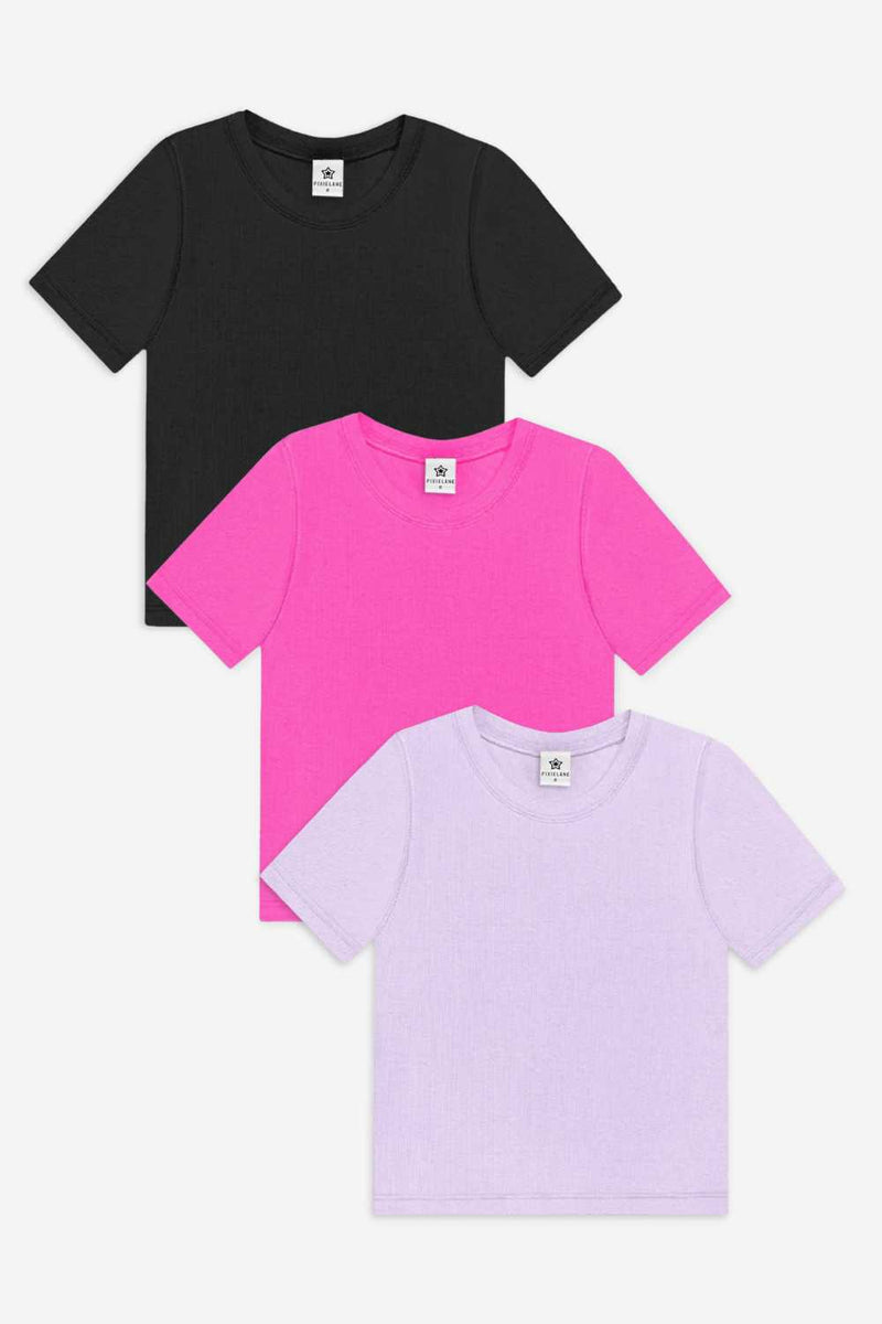 3-Pack Ultra-Soft Ribbed Fitted Tee - Black | Hot Pink | Soft Lilac - NEW!