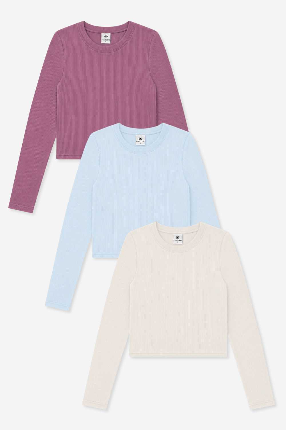 3-Pack Ultra-Soft Ribbed Fitted L/S Tee - Black | Powder Pink | Powder Blue - NEW!