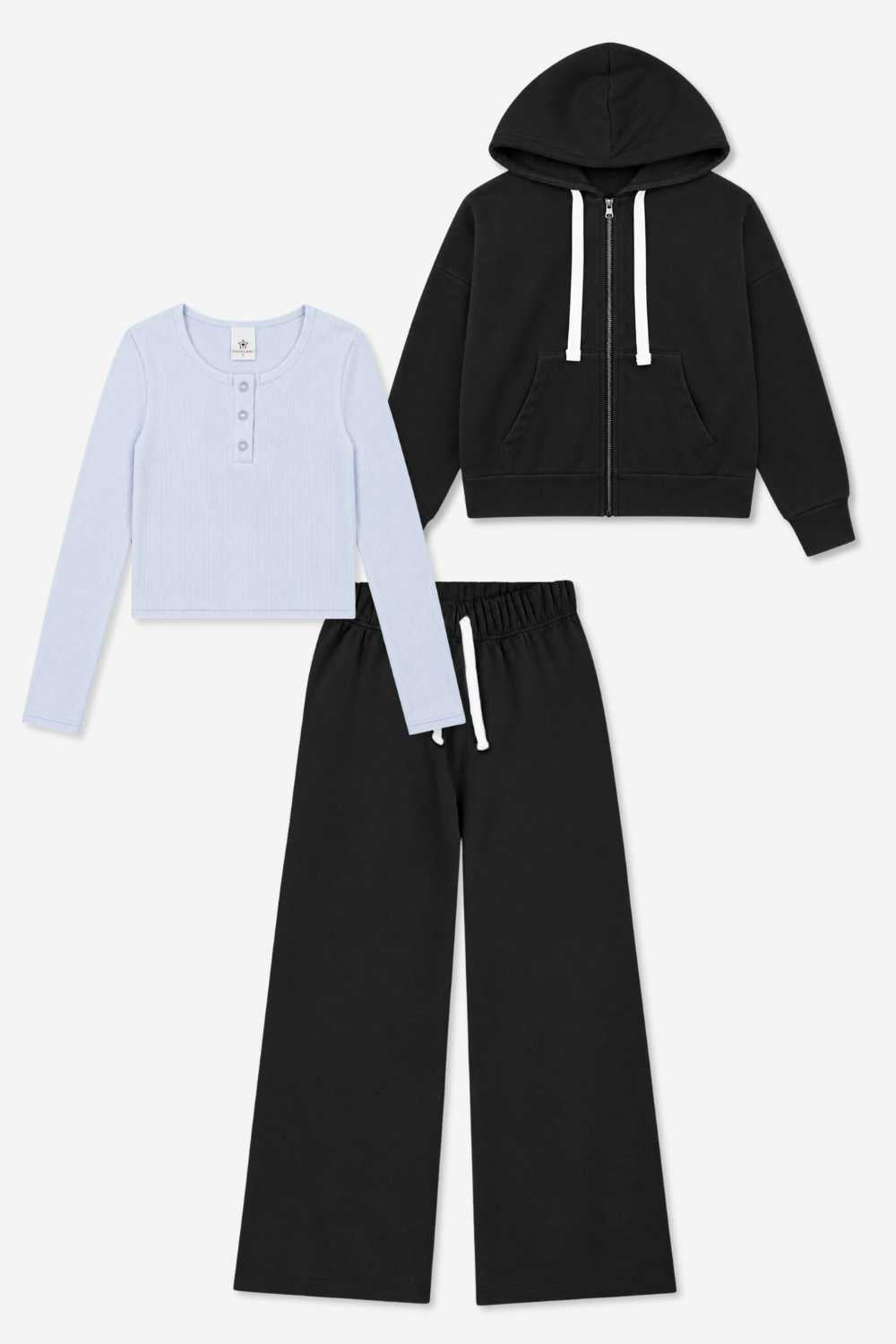3-Pack Zip Hoodie, Wide Leg & Henley Set
