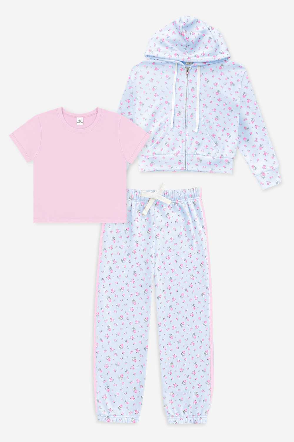 3 Pack Zip Up Hoodie With Sweatpant & Simply Soft Tee - Light Blue Floral | Dusty Pink | Light Blue Floral - NEW!