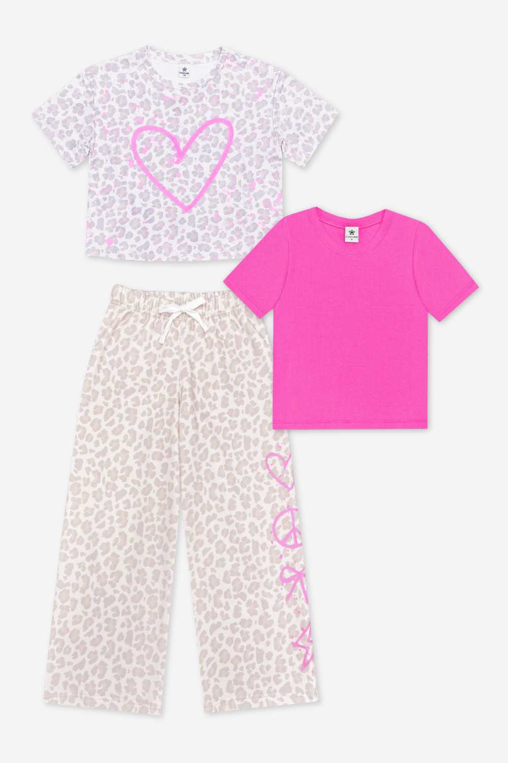 3 Pack Pink Leopard Tshirts & Wide Leg Set - Hot Pink Leopard - NEW!
