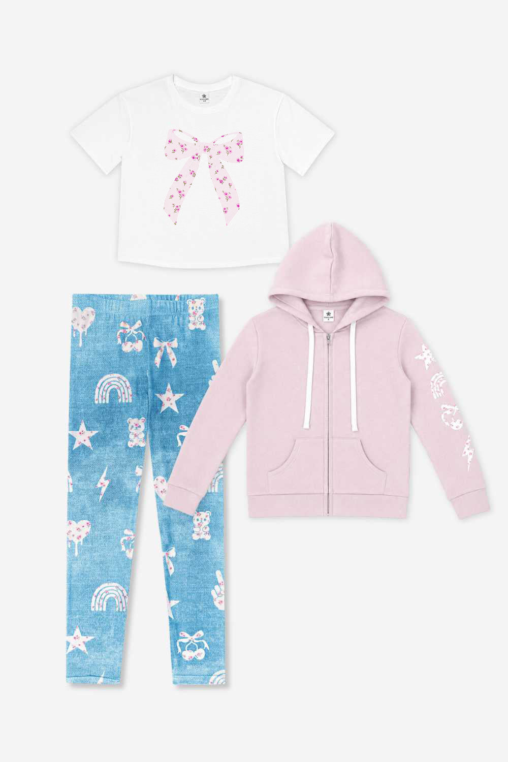 3 Pack Pretty Pink Floral Tshirt, Hoodie & Legging Set