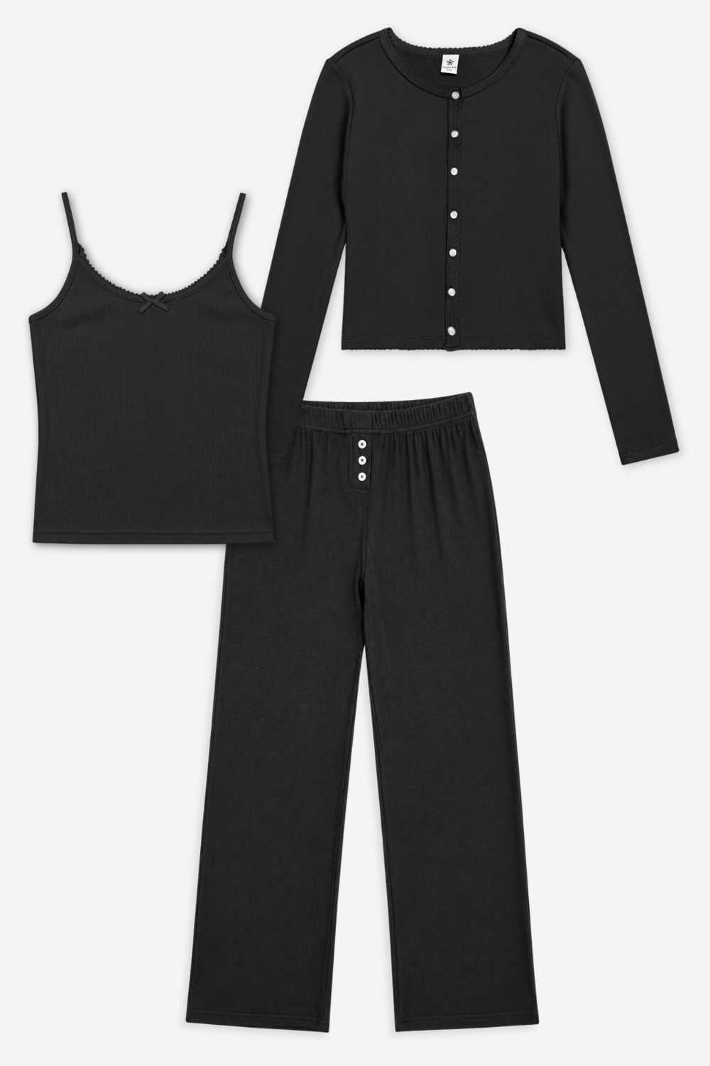 3-Pack Ribbed Cardigan, Cami & Wide Leg