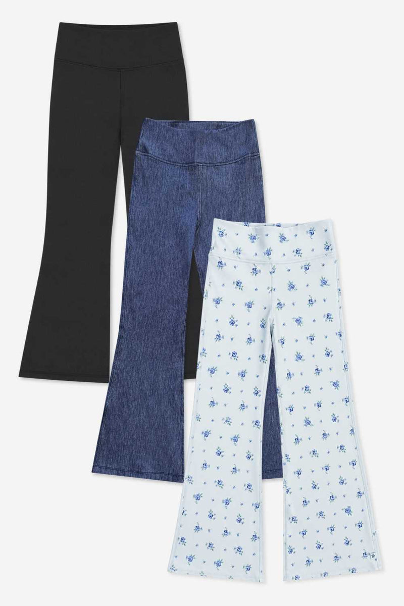 3-Pack Super Stretch Soft Denim Flare Jegging - Black | Light Blue Denim Floral | Vintage Indigo - NEW!