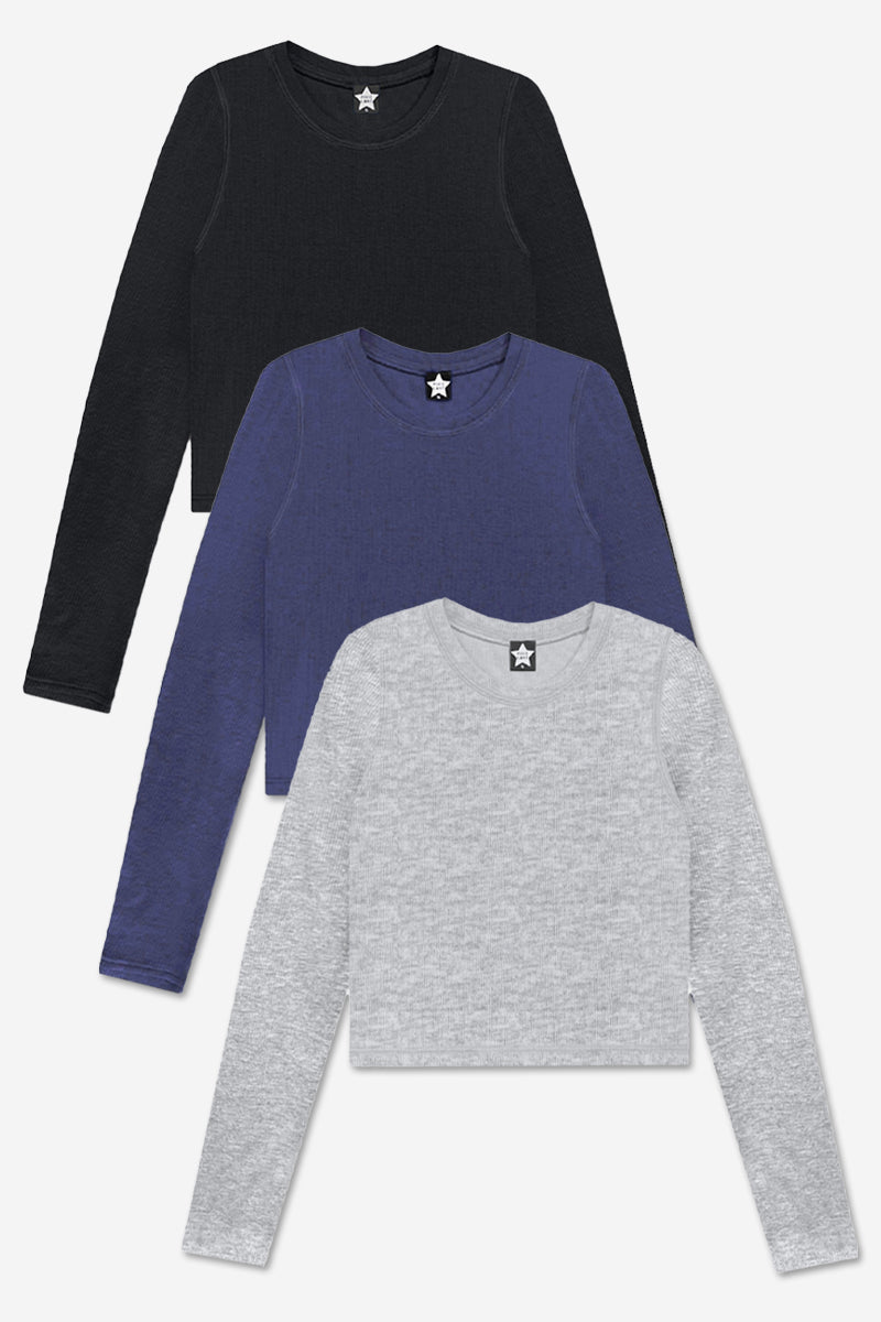 3-Pack Ultra-Soft Ribbed Fitted L/S Tee