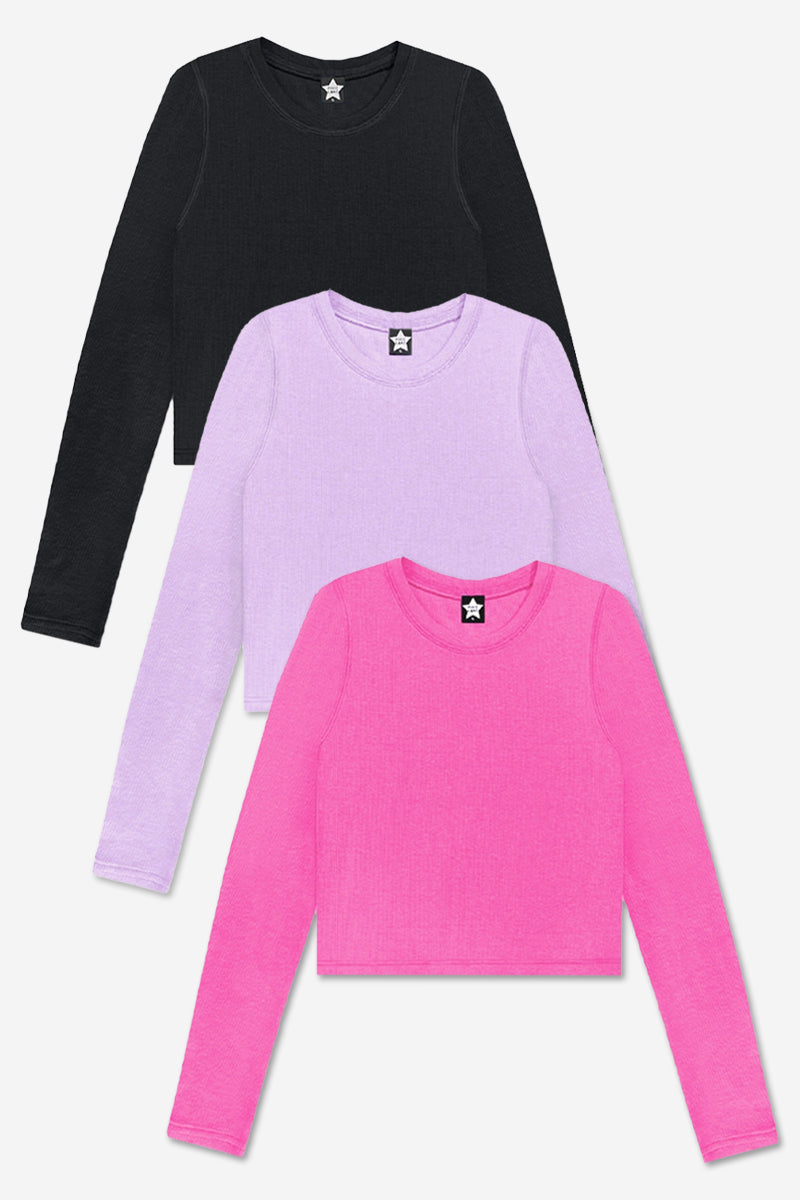 3-Pack Ultra-Soft Ribbed Fitted L/S Tee