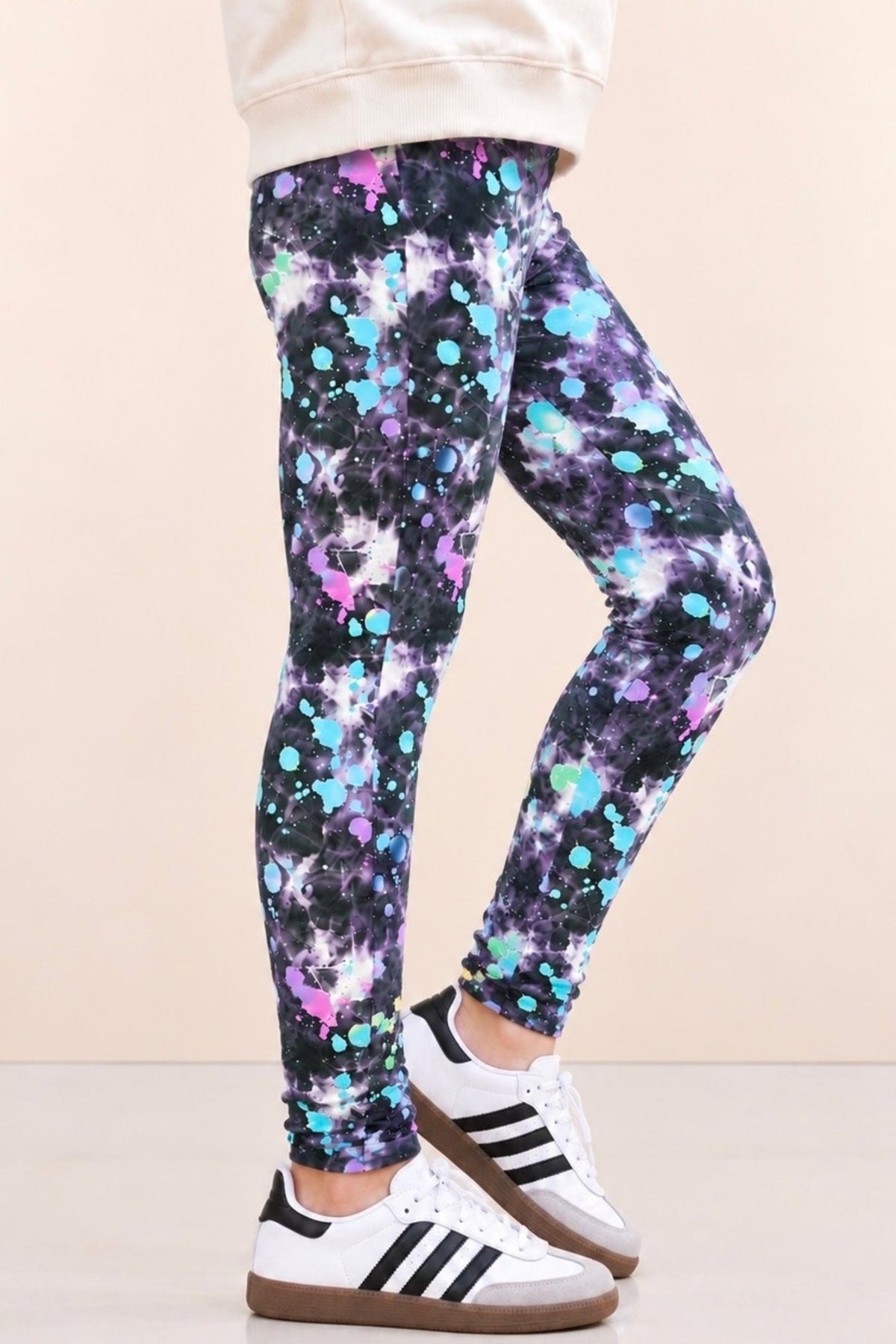 Simply Soft Long Legging. - Black Tie Dye Rainbow Splatter - NEW!