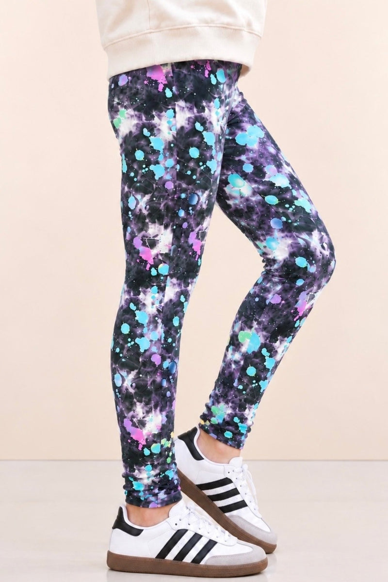 Simply Soft Long Legging. - Black Tie Dye Rainbow Splatter - NEW!