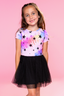 Simply Soft Short Sleeve Be Happy Tulle Dress - Pink Rainbow Stars