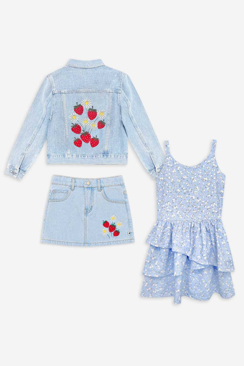 3 Pack Airswift Dress & Denim Skort Set - Ice Blue Strawberry Bloom - NEW!