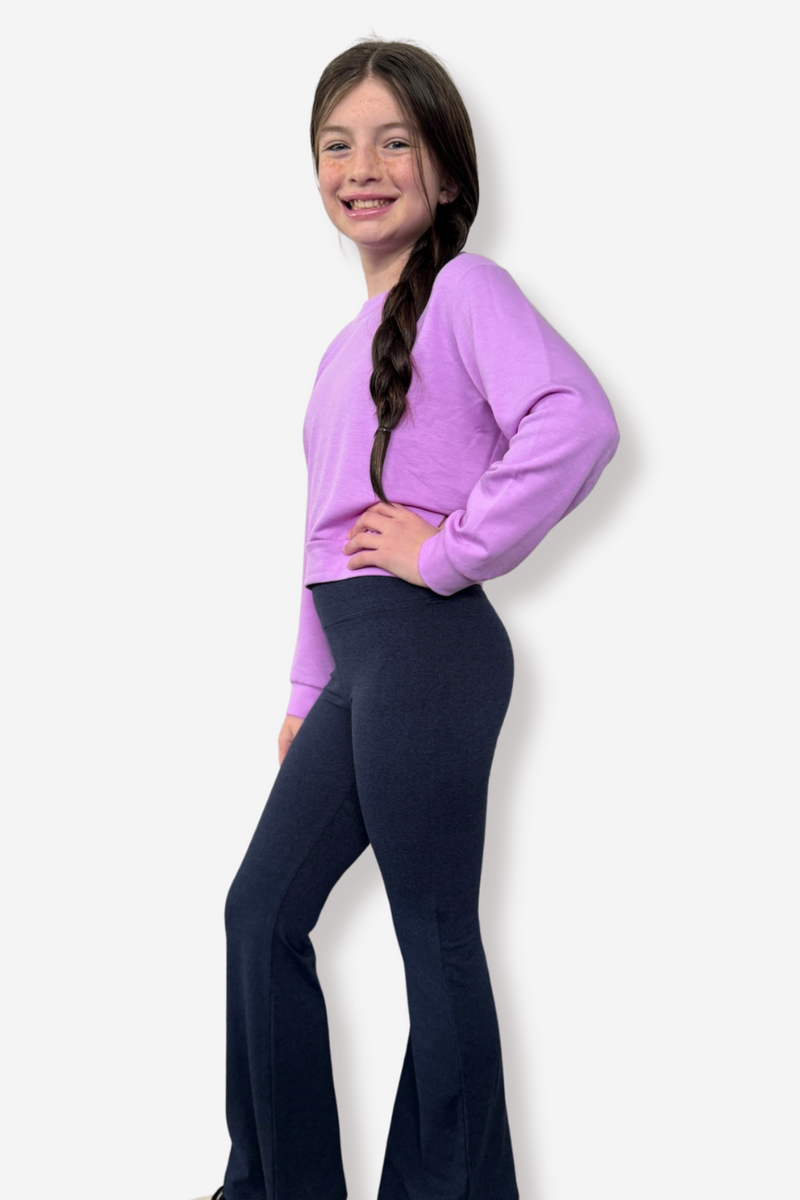 French Terry Cropped Long Sleeve Crew Sweatshirt - Electric Violet