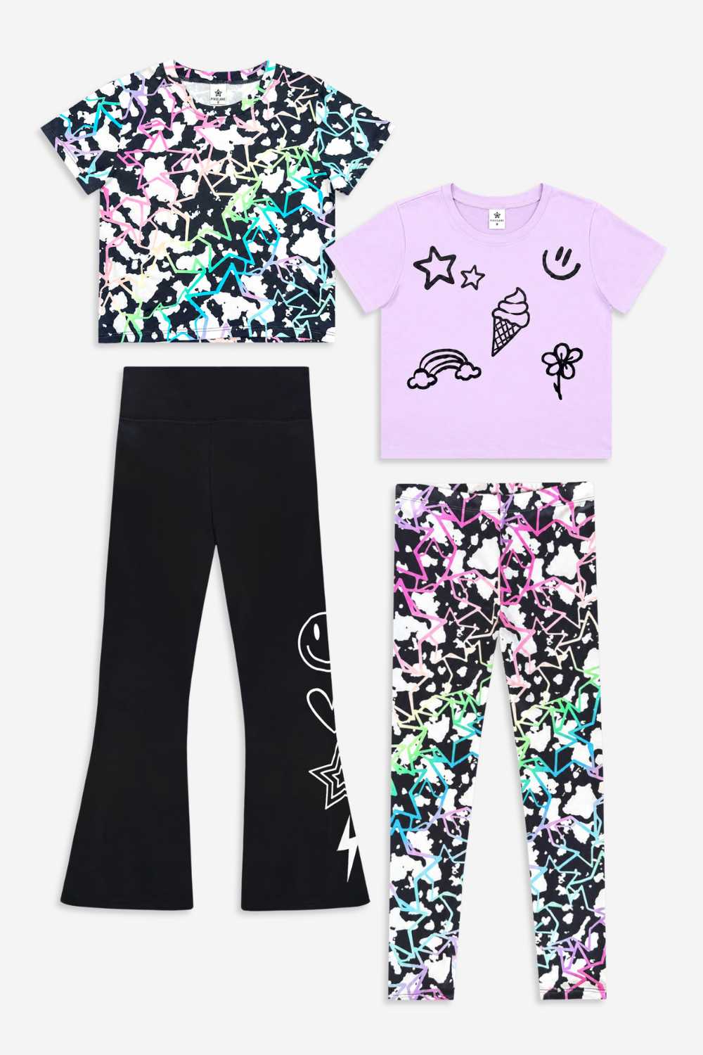 4 Pack Rainbow & Graffiti Simply Soft Tees & Bottoms
