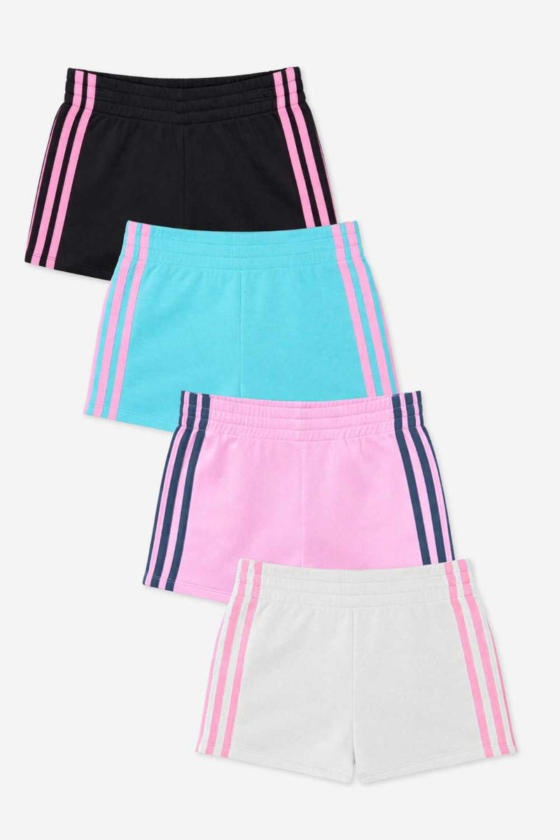 4 Pack - French Terry Smocked Striped Short - Black Pink | Seafoam Pink | Ivory Pink | Pink Denim - NEW!