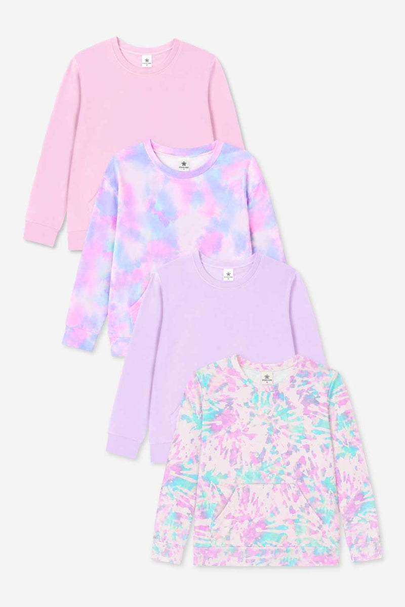 4 Pack Simply Soft Kanga Pocket Crew Top - Dusty Pink | Blush Tie Dye | Lilac | Lilac Tie Dye - NEW!